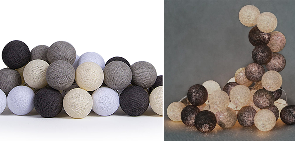 Гирлянда хлопковые фонарики Сotton Ball Taupe - Loft-Concept в Волгограде