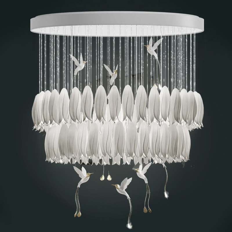Люстра c Птичками Колибри Sagarti Contemporary chandelier ALBA Flowers & Birds Белый Золотой в Волгограде | Loft Concept 