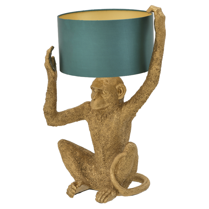 Настольная лампа Gold Monkey Holding Lampshade Золотой Бирюзовый Настольная лампа Gold Monkey Holding Lampshade Золотой Бирюзовый в Волгограде | Loft Concept