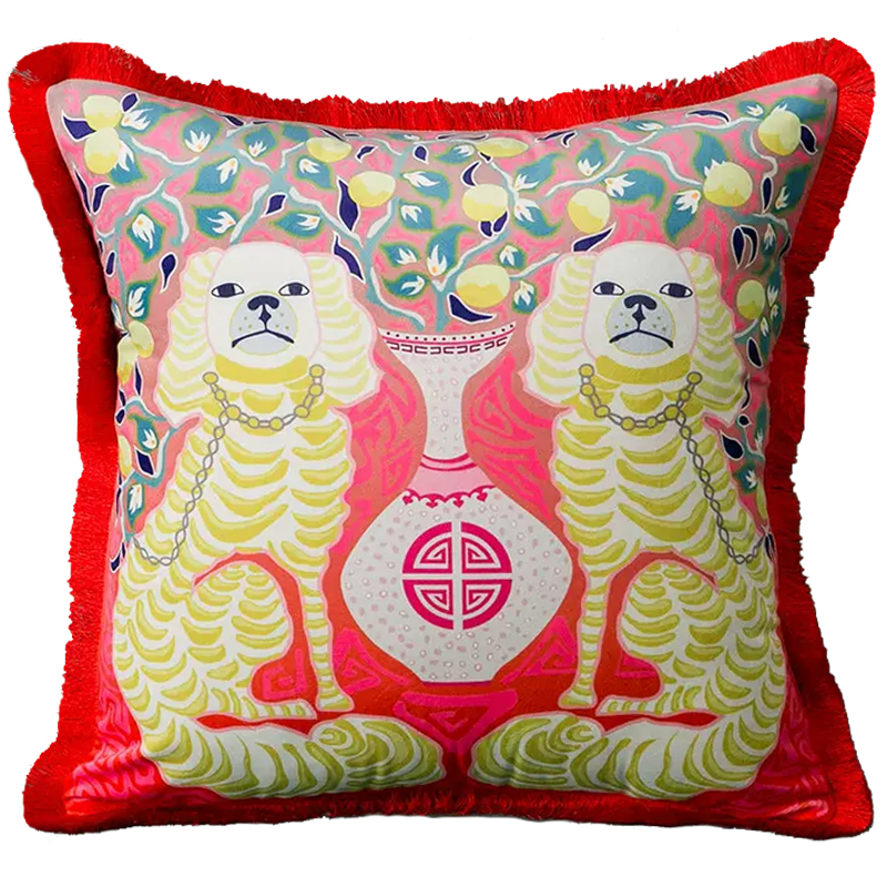Декоративная подушка Two Dogs on Red Cushion Красный Желтый Мульти Декоративная подушка Two Dogs on Red Cushion Красный Желтый Мульти в Волгограде | Loft Concept