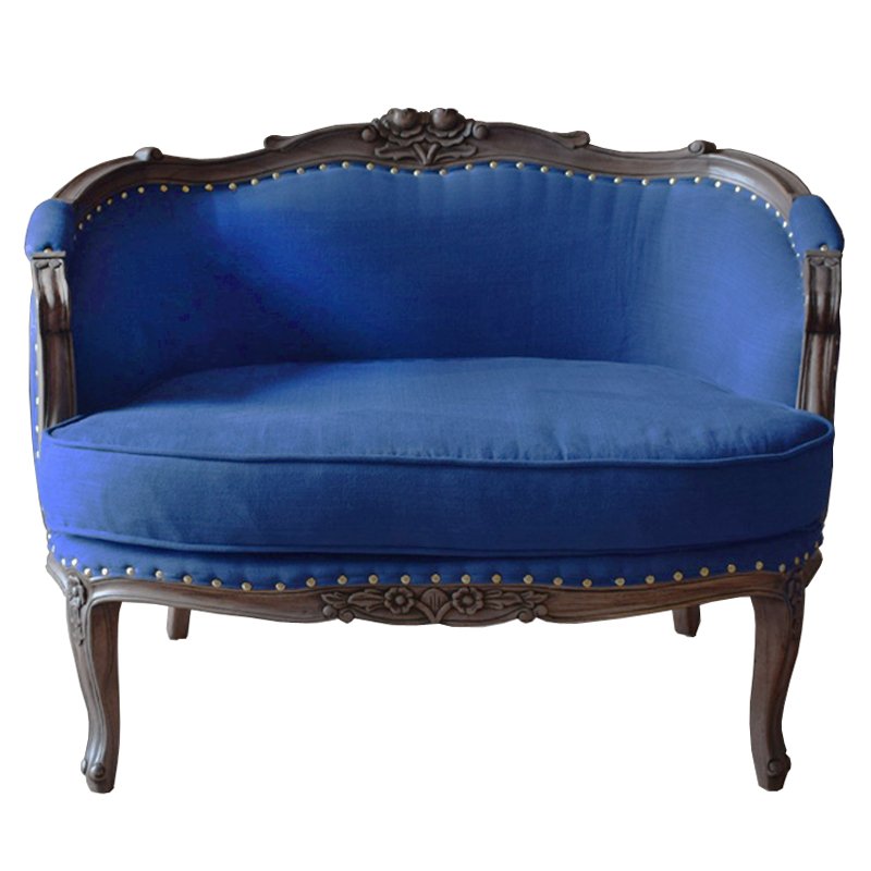 Кресло L.XV MARQUISE GONDOLA CHAIR blue linen Синий Дерево Темно-Серый Кресло L.XV MARQUISE GONDOLA CHAIR blue linen Синий Дерево Темно-Серый в Волгограде | Loft Concept