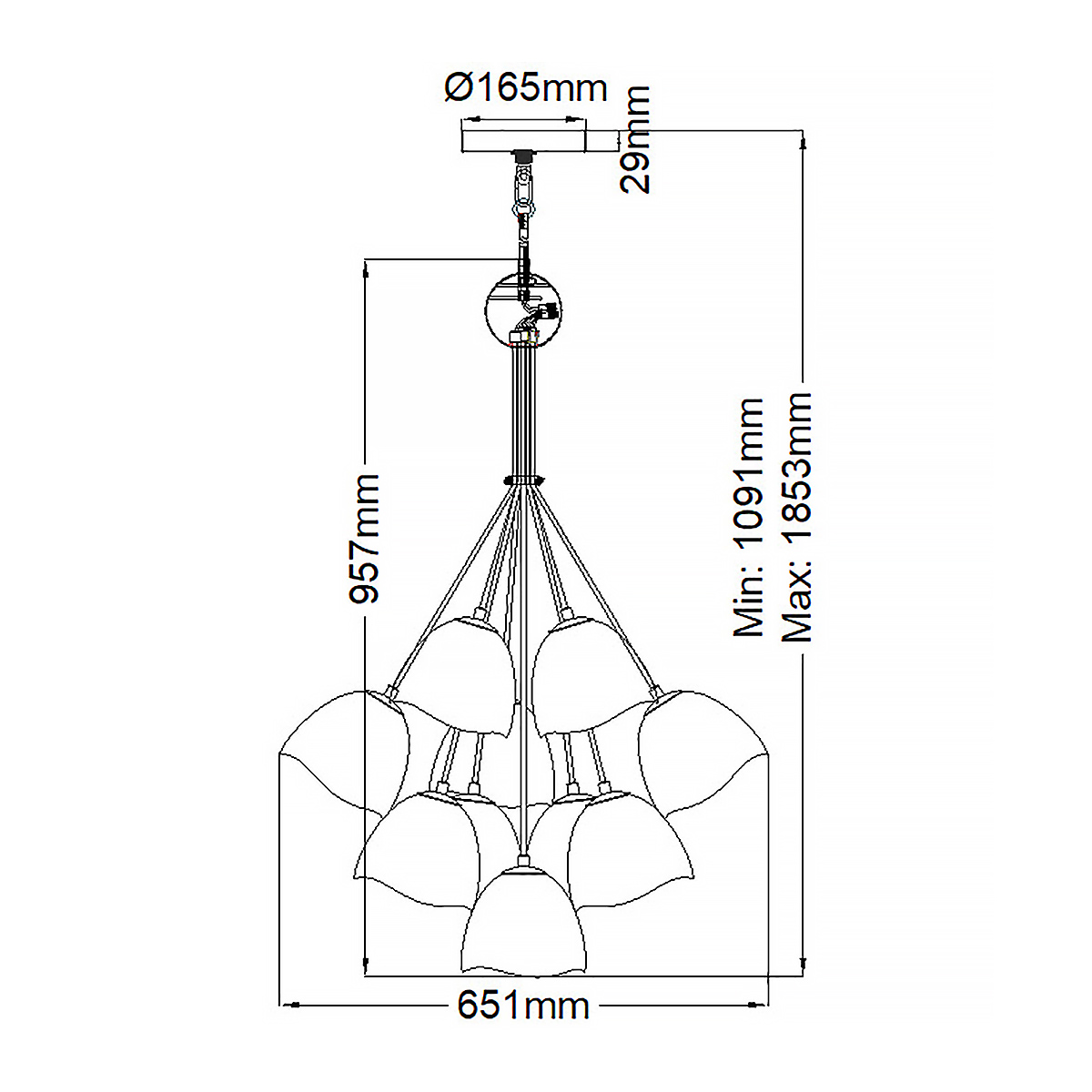 Люстра с 15-ю белыми  плафонами с золотой внутренней поверхностью Hinkley в Волгограде