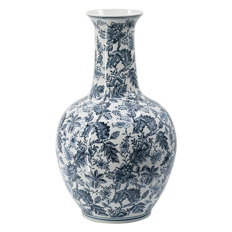 Ваза с классическим узором шинуазри синего цвета Blue & White Ornament Белый Синий Ваза с классическим узором шинуазри синего цвета Blue & White Ornament Белый Синий в Волгограде | Loft Concept