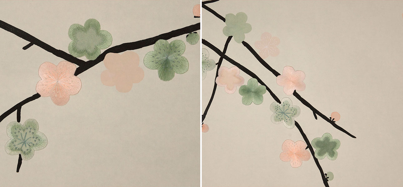 Обои ручная роспись Plum Blossom Special Colourway on Bleached White dyed silk - фото
