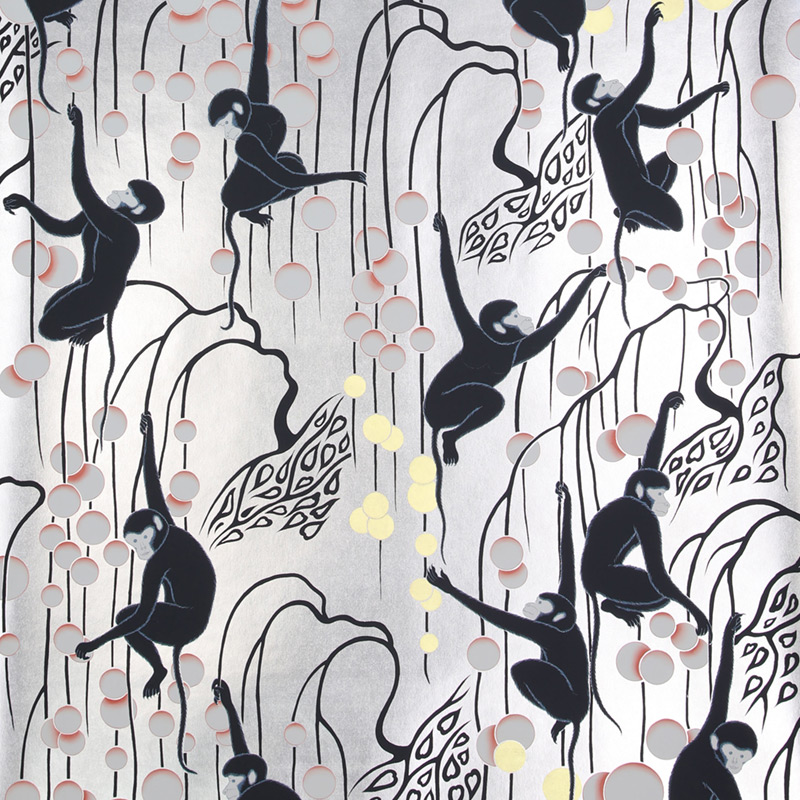 Обои ручная роспись Deco Monkeys Hunter on Sterling Silver gilded paper Обои ручная роспись Deco Monkeys Hunter on Sterling Silver gilded paper в Волгограде | Loft Concept