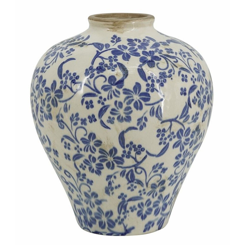 Ваза округлой формы с синим цветочным узором Blue & White Ornament Белый Синий Ваза округлой формы с синим цветочным узором Blue & White Ornament Белый Синий в Волгограде | Loft Concept