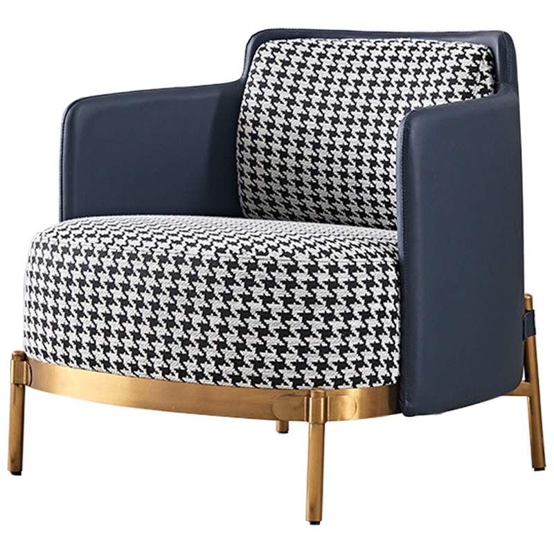 Кресло Pied de Poule Blue Armchair Синий Латунь Черно-белый Кресло Pied de Poule Blue Armchair Синий Латунь Черно-белый в Волгограде | Loft Concept