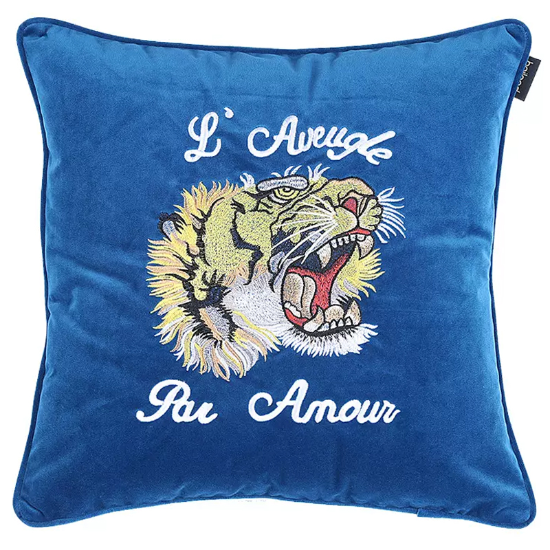 Декоративная подушка Стиль Gucci Tiger Blue Cushion Синий Желтый Белый Черный Декоративная подушка Стиль Gucci Tiger Blue Cushion Синий Желтый Белый Черный в Волгограде | Loft Concept