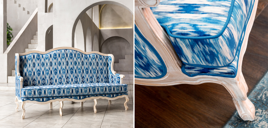 Трехместный диван с голубым узором Ikat Pattern Трехместный диван с голубым узором Ikat Pattern - Loft-Concept в Волгограде