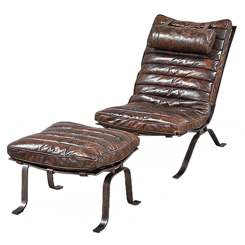 Кресло и оттоманка Loft Chillout Armchair Коричневый винтаж Металлик винтаж Кресло и оттоманка Loft Chillout Armchair Коричневый винтаж Металлик винтаж в Волгограде | Loft Concept