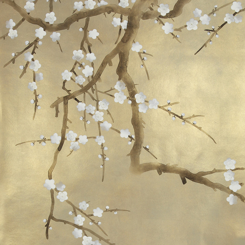 Обои ручная роспись Plum Blossom Colourway SC-231 on Krugerrand gilded paper  в Волгограде | Loft Concept 
