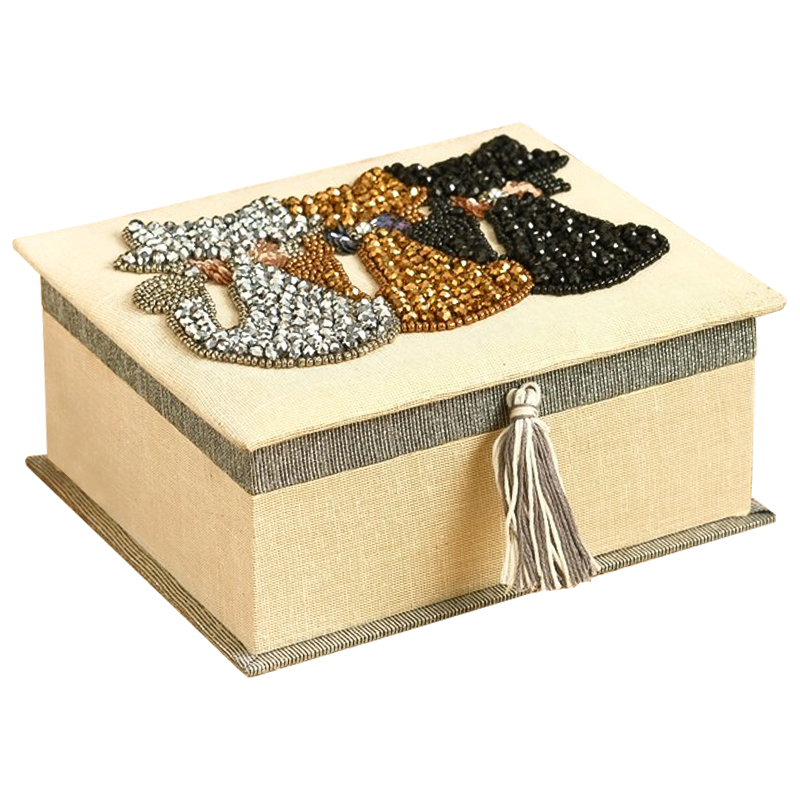 Шкатулка с вышивкой из бисера Three Cats Beads Embroidery Box Бежевый Серый Серебряный Бронза Черный Шкатулка с вышивкой из бисера Three Cats Beads Embroidery Box Бежевый Серый Серебряный Бронза Черный в Волгограде | Loft Concept