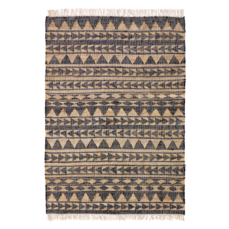 Ковер с бахромой Carpet Graphic Design Triangles Бежевый Черный Ковер с бахромой Carpet Graphic Design Triangles Бежевый Черный в Волгограде | Loft Concept