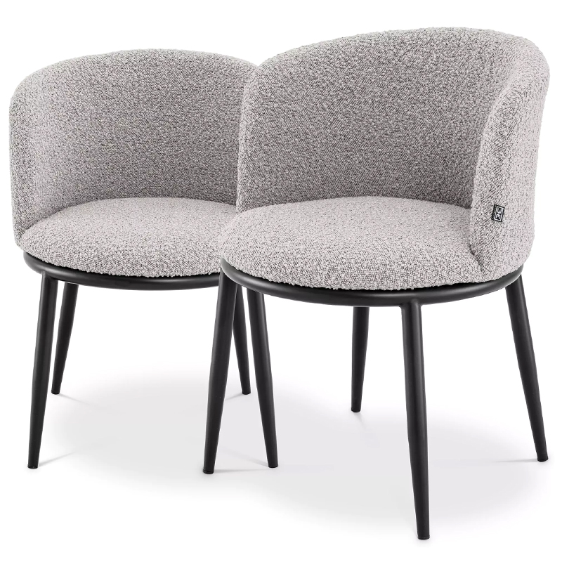 Комплект из двух стульев Eichholtz Dining Chair Filmore Set of 2 Boucle Grey Серый Черный Комплект из двух стульев Eichholtz Dining Chair Filmore Set of 2 Boucle Grey Серый Черный в Волгограде | Loft Concept