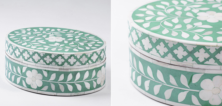 Круглая зеленая шкатулка инкрустация кость - Loft-Concept в Волгограде