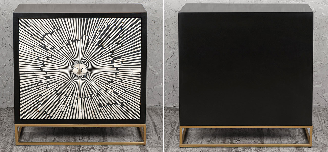 Комод черный инкрустация костью Salute - фото