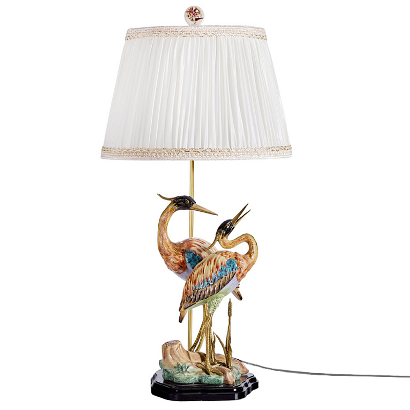 Настольная лампа с абажуром и основанием в виде двух цапель Porcelain Heron Lamp Белый Мульти Бронза в Волгограде | Loft Concept 