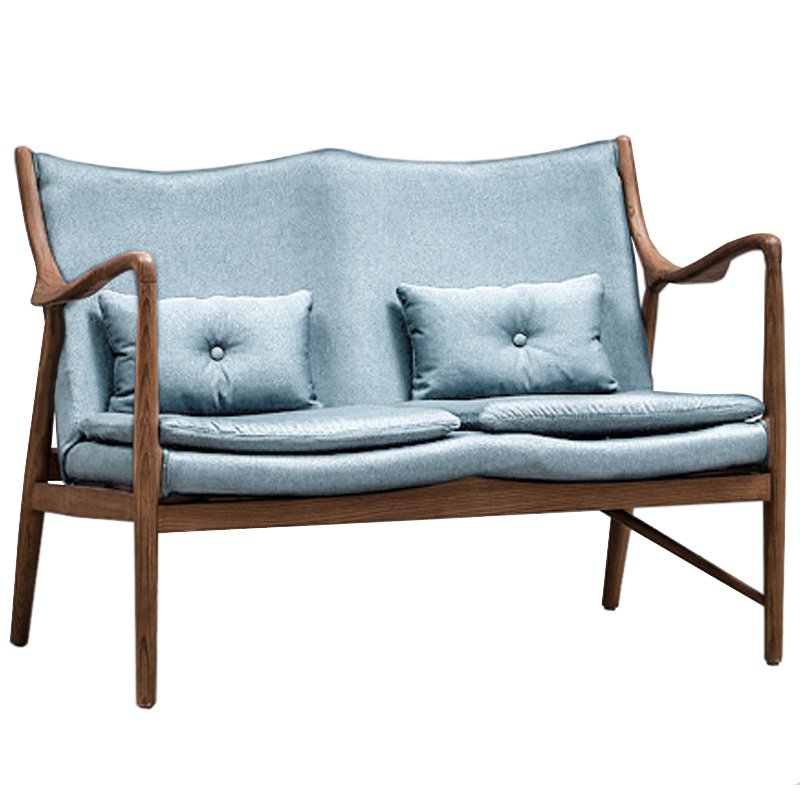 Диван Makeshift Loveseat Sofa light blue linen Голубой Дерево Табак Диван Makeshift Loveseat Sofa light blue linen Голубой Дерево Табак в Волгограде | Loft Concept