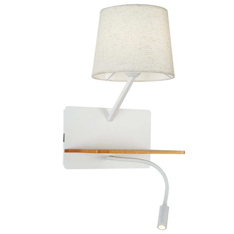 Бра с абажуром и гибким спотом Trumpet Wall White USB Белый Коричневый Бра с абажуром и гибким спотом Trumpet Wall White USB Белый Коричневый в Волгограде | Loft Concept
