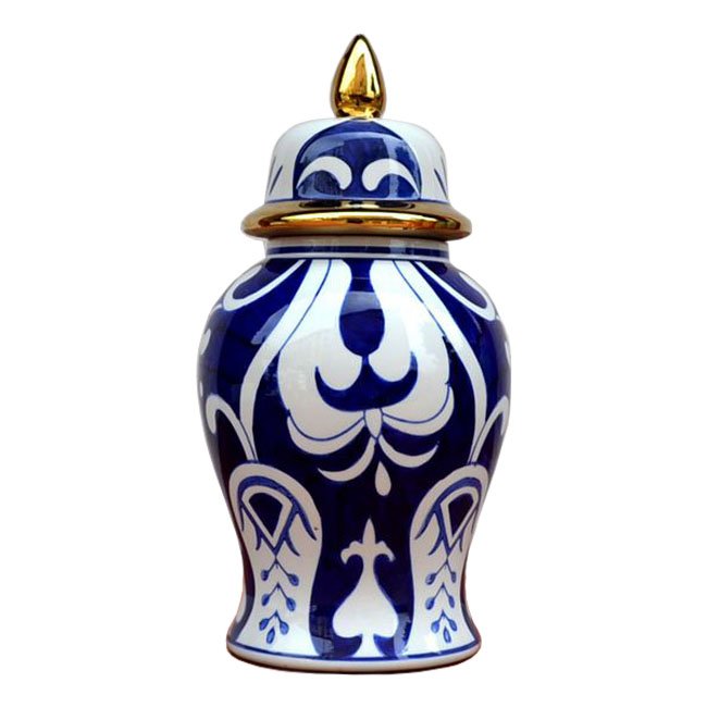 Китайская чайная ваза с крышкой Blue Pattern Белый Темно-синий Китайская чайная ваза с крышкой Blue Pattern Белый Темно-синий в Волгограде | Loft Concept
