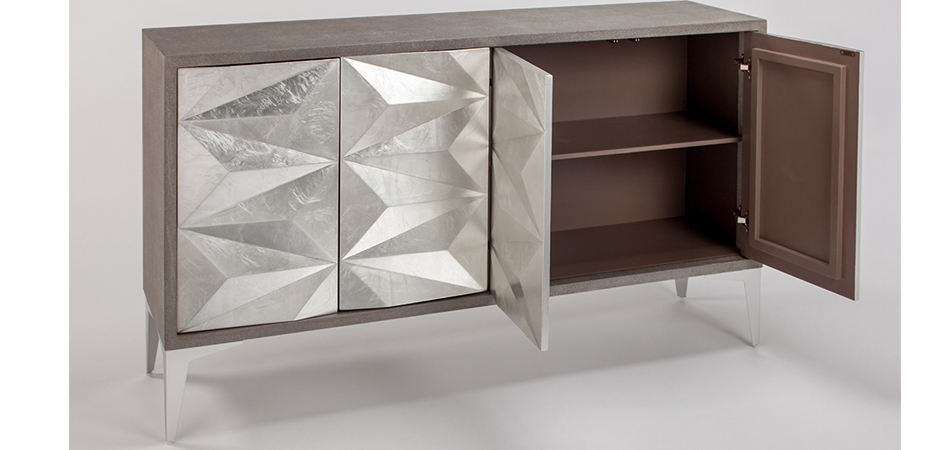 Комод с геометрическим рельефным фасадом Mirrored Doors Серебристый Комод с геометрическим рельефным фасадом Mirrored Doors Серебристый - Loft-Concept в Волгограде