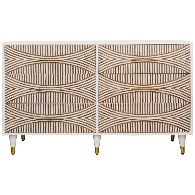 Комод с инкрустацией 6 ящиков Arc Bone Inlay 6 Drawers Белый Коричневый Золотой Комод с инкрустацией 6 ящиков Arc Bone Inlay 6 Drawers Белый Коричневый Золотой в Волгограде | Loft Concept