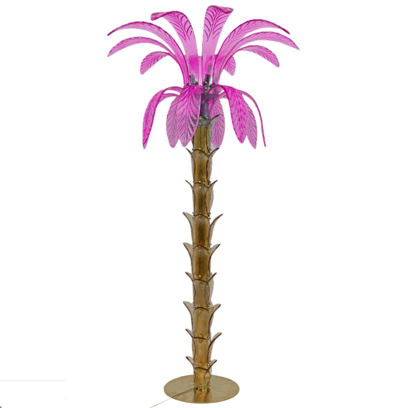 Торшер Glass Decorated Palm Floor Lamp Pink Листья Пальмы  Золотой Розовый в Волгограде | Loft Concept 