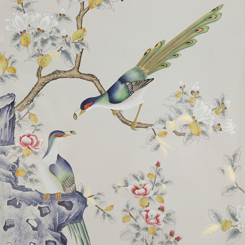 Обои ручная роспись Japanese Garden Colourway SC-252 on grey dyed paper Обои ручная роспись Japanese Garden Colourway SC-252 on grey dyed paper в Волгограде | Loft Concept