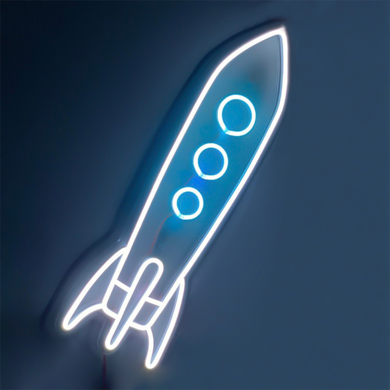 Неоновая настенная лампа Rocket Neon Wall Lamp Белый Голубой Неоновая настенная лампа Rocket Neon Wall Lamp Белый Голубой в Волгограде | Loft Concept