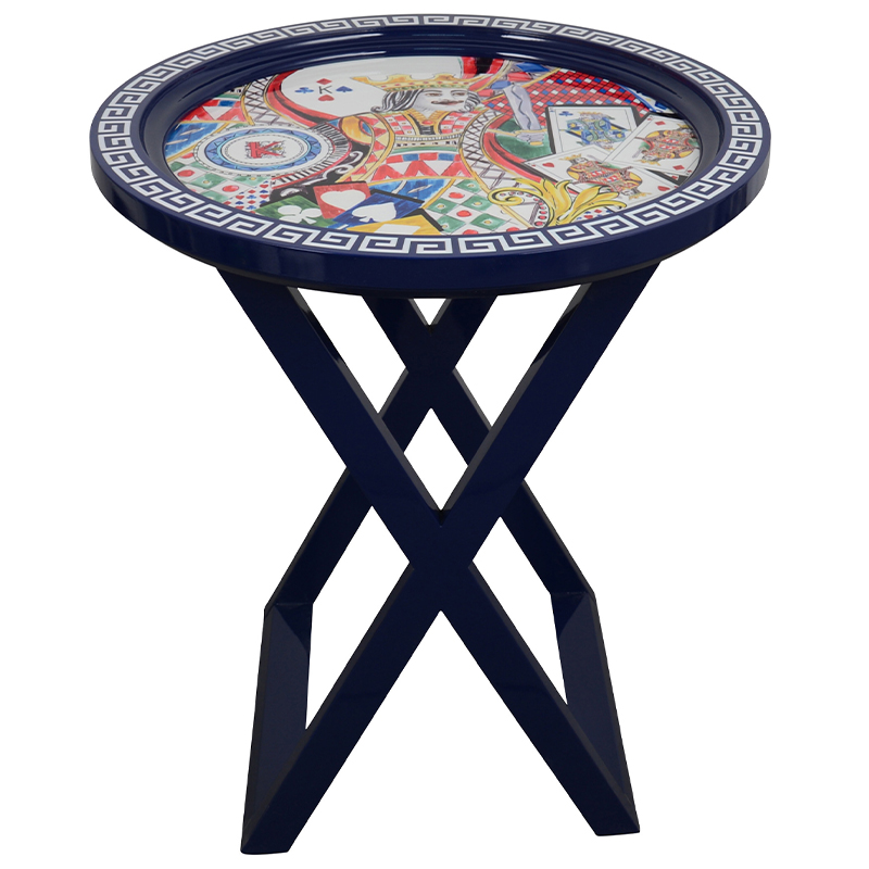 Приставной стол Playing Cards Painted Round Countertop Side Table Синий Мульти Приставной стол Playing Cards Painted Round Countertop Side Table Синий Мульти в Волгограде | Loft Concept