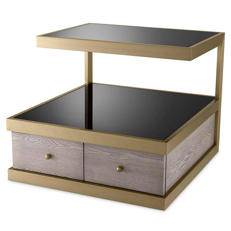 Приставной стол Eichholtz Side Table Kuboa Латунь Черный Gray oak Серый Дуб в Волгограде | Loft Concept 