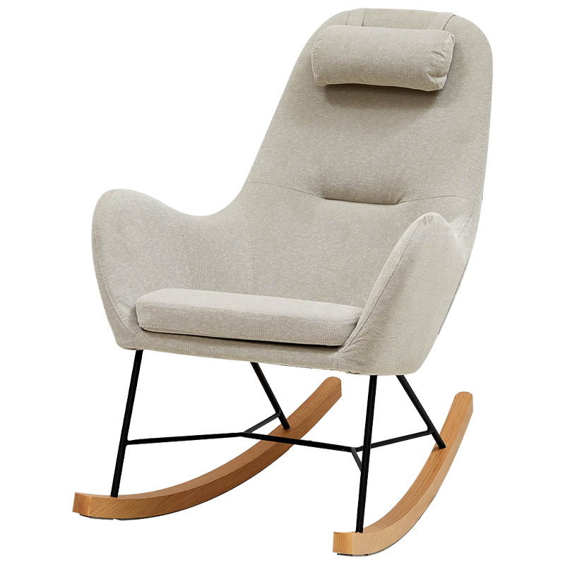 Бежевое Кресло-качалка с подушкой Rhyley Rocking Chair Бежево-серый Черный Древесина Бежевое Кресло-качалка с подушкой Rhyley Rocking Chair Бежево-серый Черный Древесина в Волгограде | Loft Concept