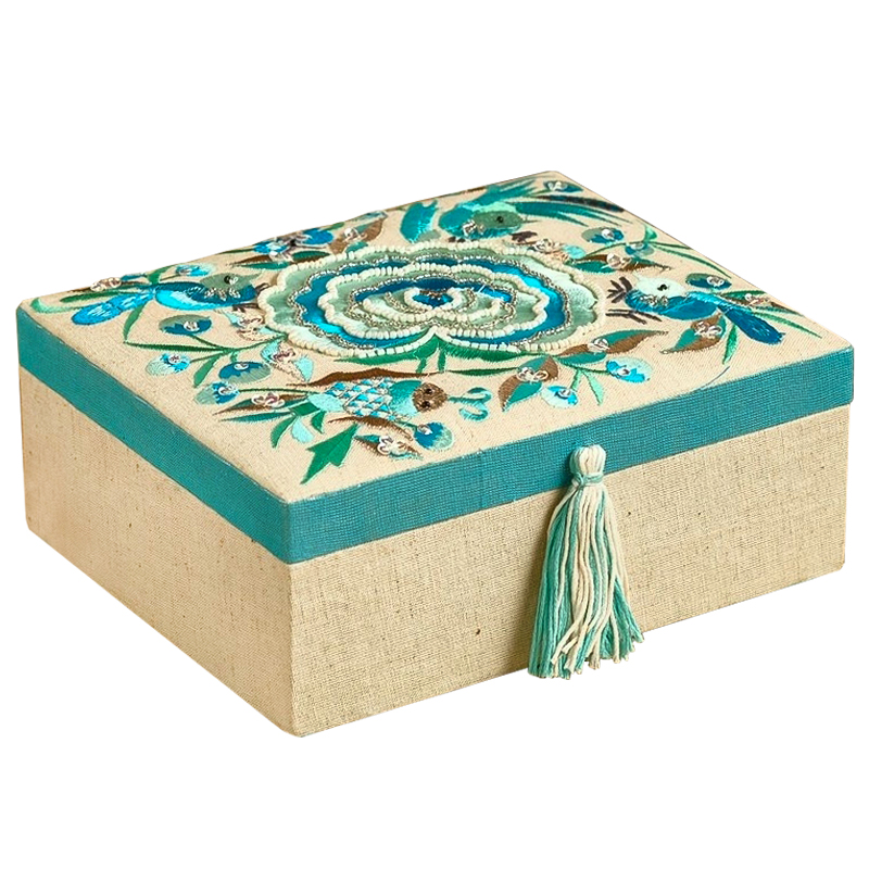 Шкатулка с вышивкой из бисера Kelley Beads Embroidery Box Бежевый Бирюзовый Шкатулка с вышивкой из бисера Kelley Beads Embroidery Box Бежевый Бирюзовый в Волгограде | Loft Concept