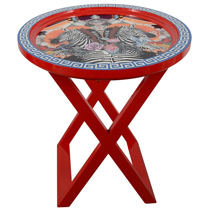 Приставной стол Zebras Painted Round Countertop Side Table Мульти Красный Приставной стол Zebras Painted Round Countertop Side Table Мульти Красный в Волгограде | Loft Concept