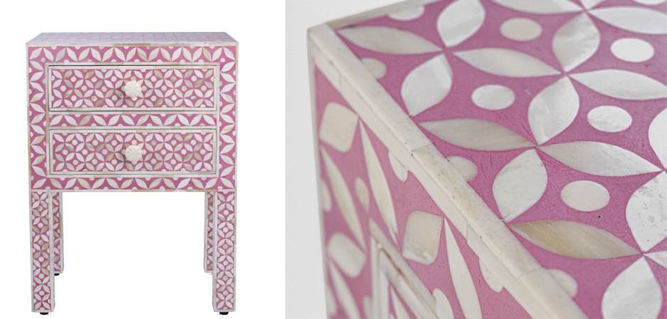 Розовая прикроватная тумба BONE INLAY BEDSIDE CABINET Розовая прикроватная тумба BONE INLAY BEDSIDE CABINET - Loft-Concept в Волгограде