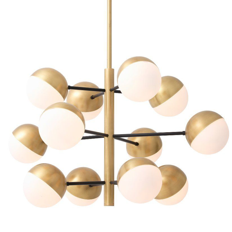 Люстра Eichholtz Chandelier Cona S Латунь Античная полированная Белое матовое стекло Черный Люстра Eichholtz Chandelier Cona S Латунь Античная полированная Белое матовое стекло Черный в Волгограде | Loft Concept