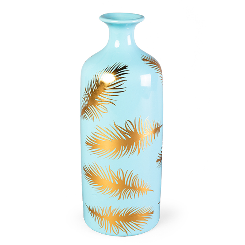 Ваза Gold feathers on blue Vase 30 Голубой Глянцевое золото Ваза Gold feathers on blue Vase 30 Голубой Глянцевое золото в Волгограде | Loft Concept