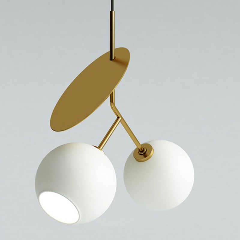 Подвесной светильник Cherry Pendant Double Gold Белое матовое стекло Черный Глянцевое золото Подвесной светильник Cherry Pendant Double Gold Белое матовое стекло Черный Глянцевое золото в Волгограде | Loft Concept