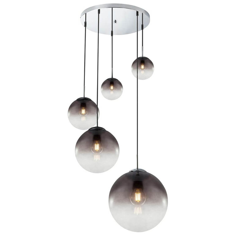 Люстра Ball Sunrise Pendant lamp smok 5 плафона Стекло Смок Хром Люстра Ball Sunrise Pendant lamp smok 5 плафона Стекло Смок Хром в Волгограде | Loft Concept