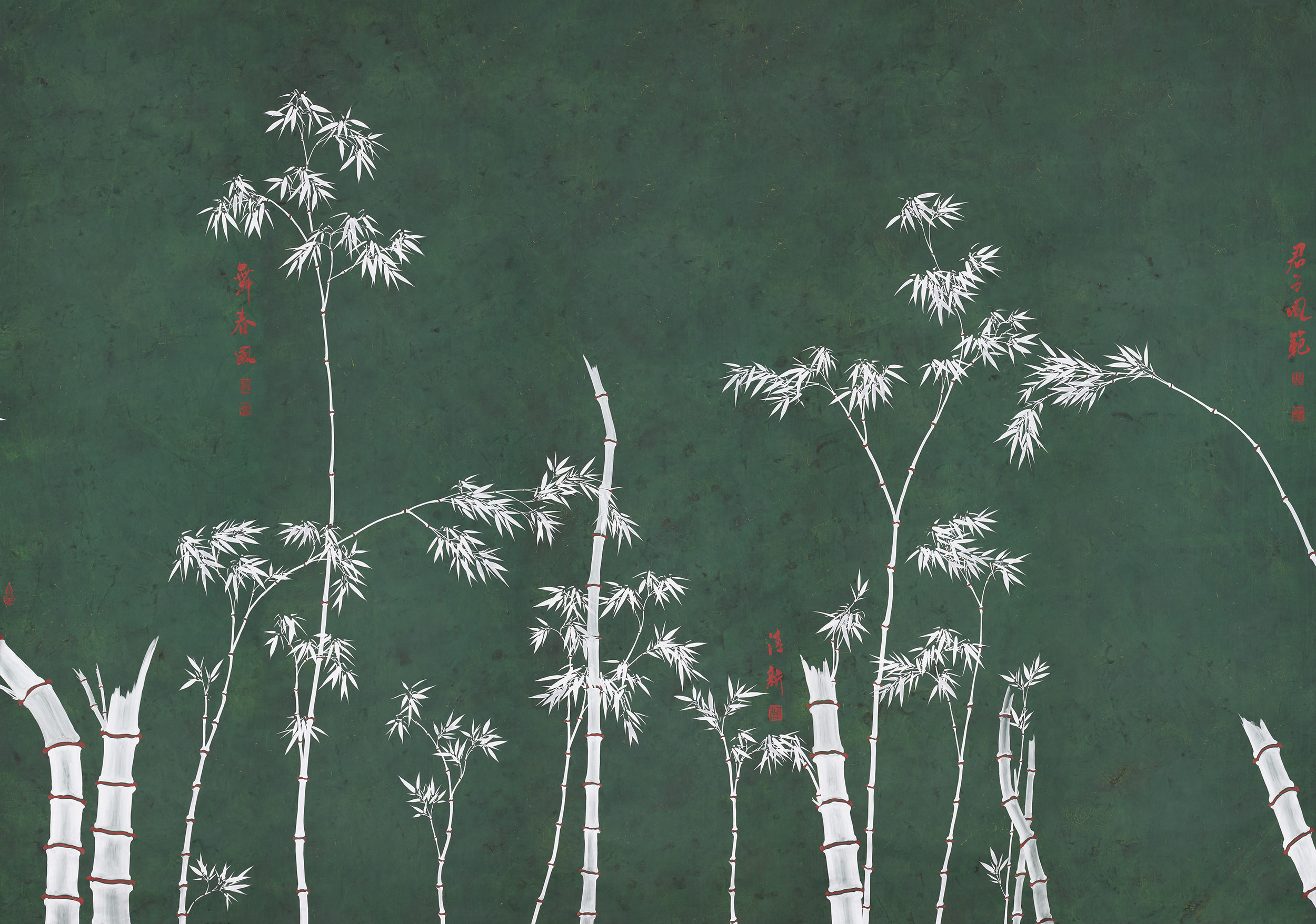 Обои ручная роспись Bamboo Argent on Edo Green painted silk Обои ручная роспись Bamboo Argent on Edo Green painted silk - постер Loft-Concept в Волгограде