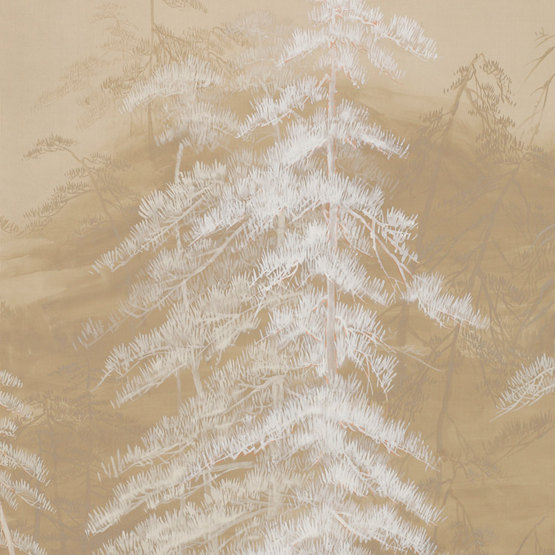 Обои ручная роспись Abstract Pines Original colourway on Stone Ochre dyed silk Обои ручная роспись Abstract Pines Original colourway on Stone Ochre dyed silk в Волгограде | Loft Concept