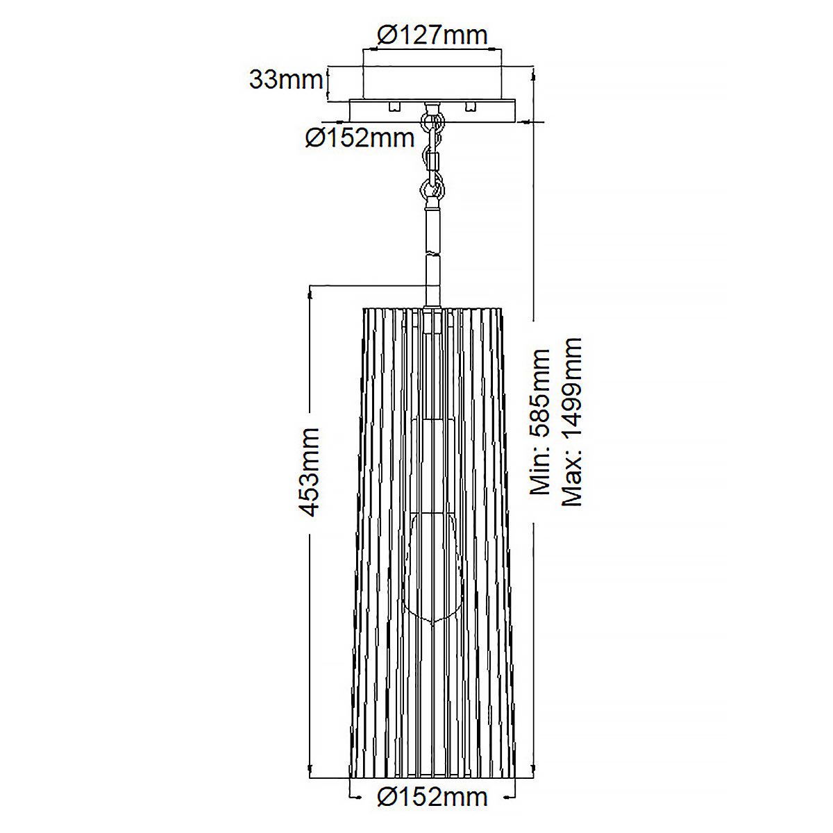 Подвесной светильник с узким цилиндрическим абажуром из черных вертикальных реек Kichler в Волгограде