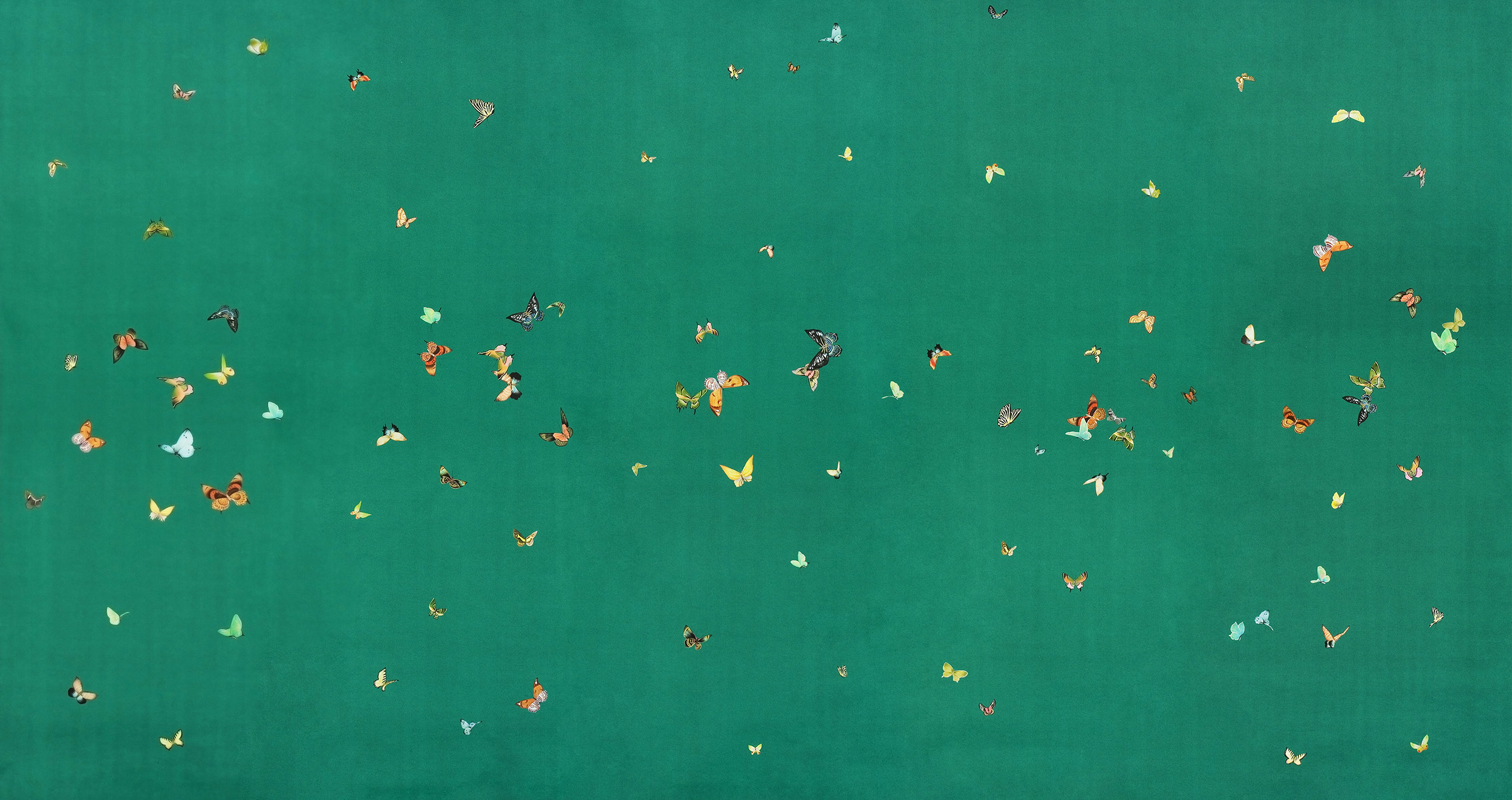 Обои ручная роспись Butterflies Emerald on green dyed paper Обои ручная роспись Butterflies Emerald on green dyed paper - постер Loft-Concept в Волгограде
