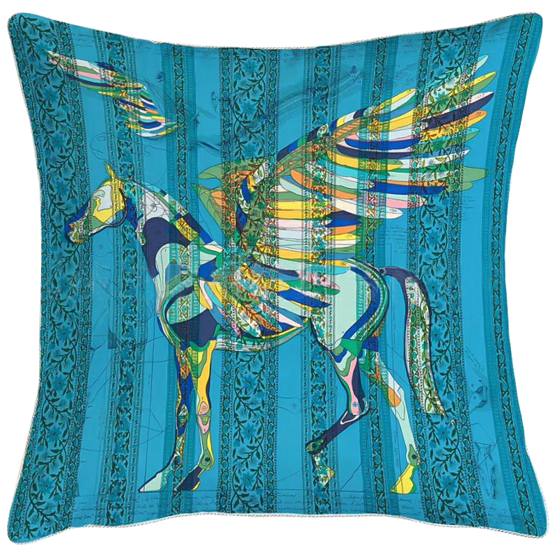 Декоративная подушка Hermes Horse 124 Бирюзовый Синий Желтый Декоративная подушка Hermes Horse 124 Бирюзовый Синий Желтый в Волгограде | Loft Concept
