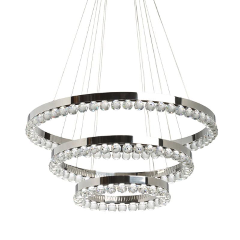 Люстра с тремя кольцами цвета хром и прозрачными хрустальными шарами по периметру Sacramento Transparent Balls Chandelier Хром Прозрачный в Волгограде | Loft Concept 