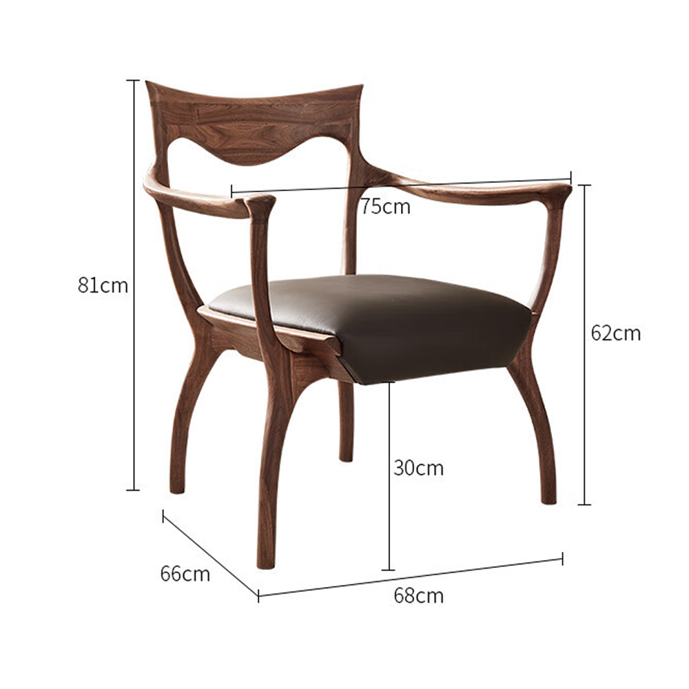 Стул деревянный с мягким сиденьем из коричневой натуральной кожи Moon Walnut Furniture в Волгограде