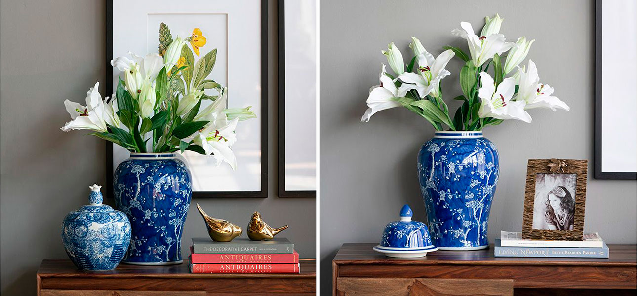 Ваза фарфоровая синяя с орнаментом Sakura - фото №1