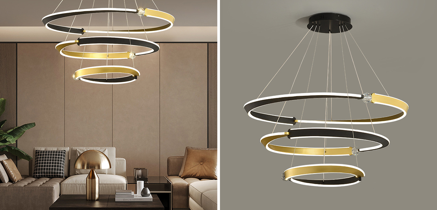 Люстра Кольца Ring Horizontal Cyril Три кольца Черный Золотой - фото