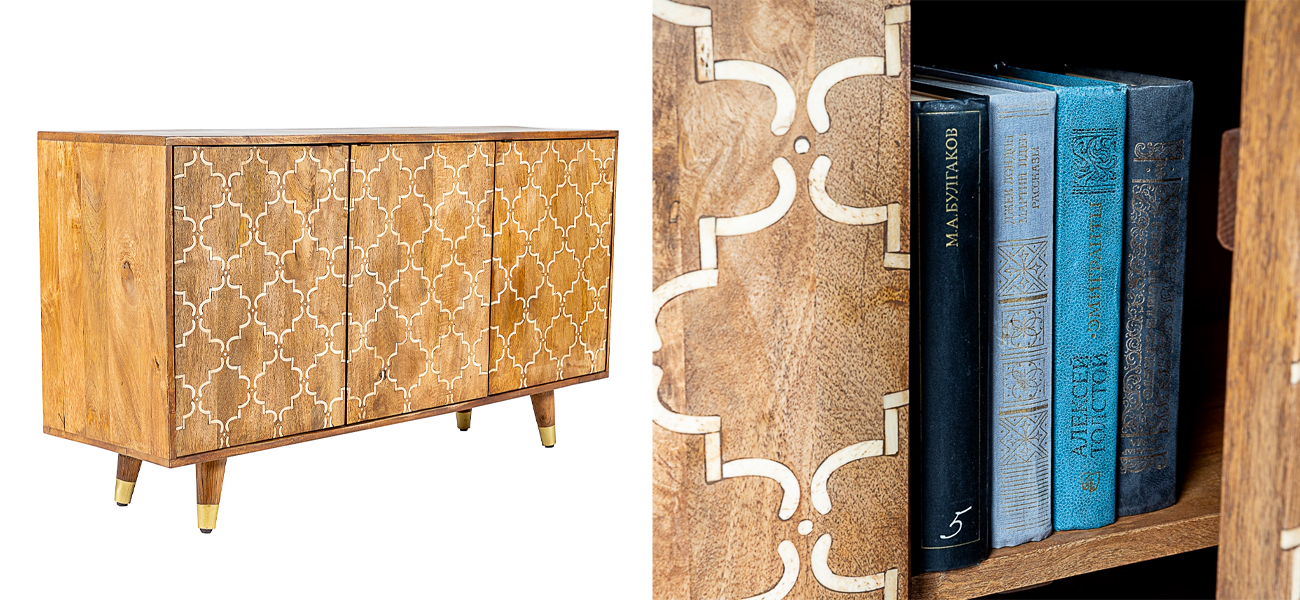 Комод из натурального дерева Bone Inlay 140 см - фото