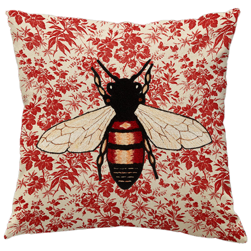Декоративная подушка Стиль Gucci Bee Красный Бежевый Черный Декоративная подушка Стиль Gucci Bee Красный Бежевый Черный в Волгограде | Loft Concept